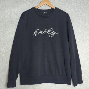 NIX Husky Embroidered Sweatshirt Womens XL Top Navy‎ Blue Casual Everyday